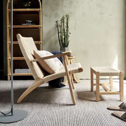 BohoBoho Verus Solid Wood Rattan Foot Stool Natural 45x30x33cm Chairs Stools Urban Sales